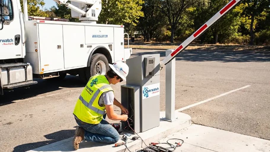 Installation d'une barrière levante automatique par un technicien