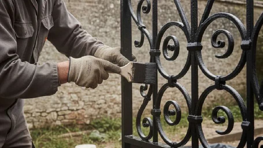 Traitement antirouille et mise en peinture d'un portail en fer forgé