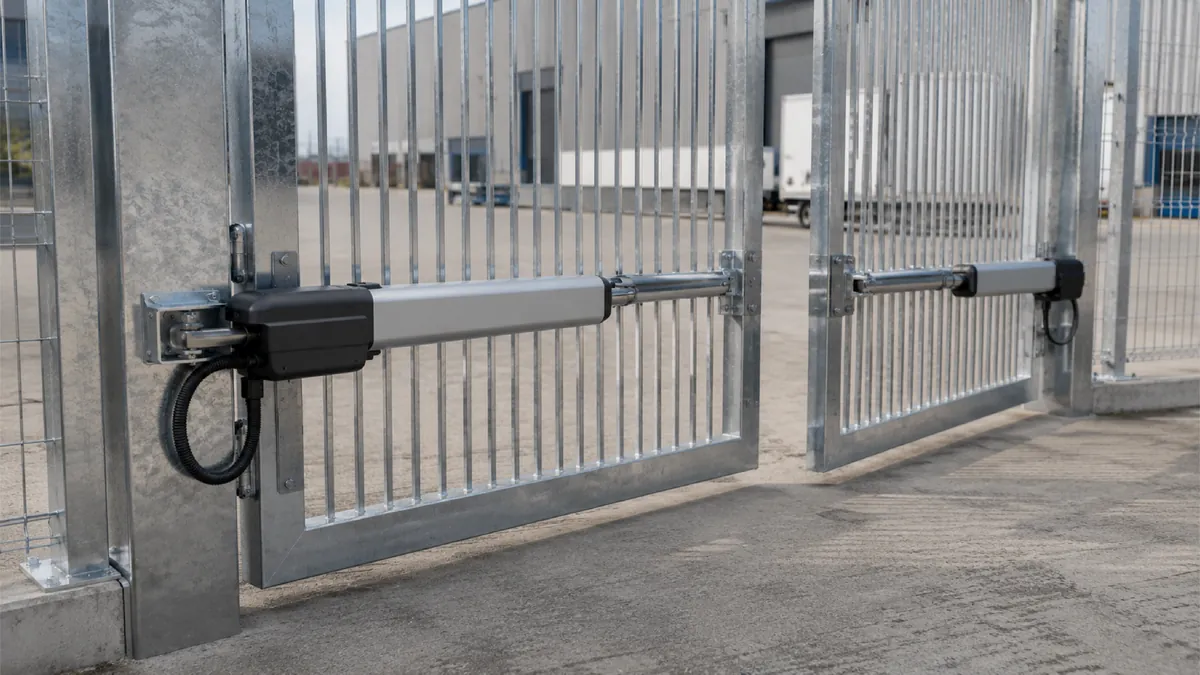 Portail industriel équipé de dispositifs de sécurité sur un site professionnel
