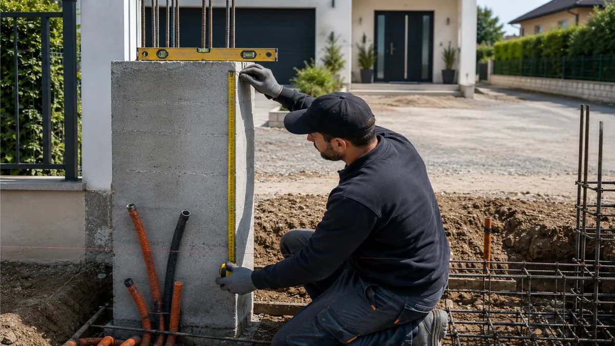 Prise de mesures sur un pilier de portail avant scellement