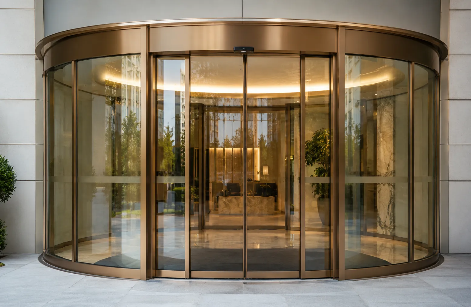 Porte cintrée automatique design avec finition laiton
