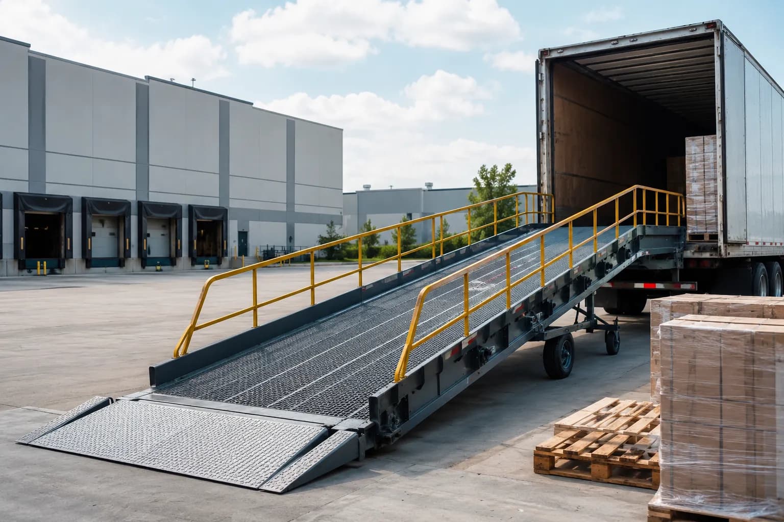 Rampe de chargement mobile yard ramp avec garde-corps de sécurité