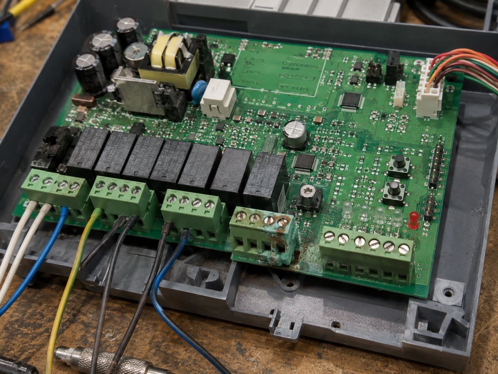 carte électronique centrale de commande portail électrique endommagée